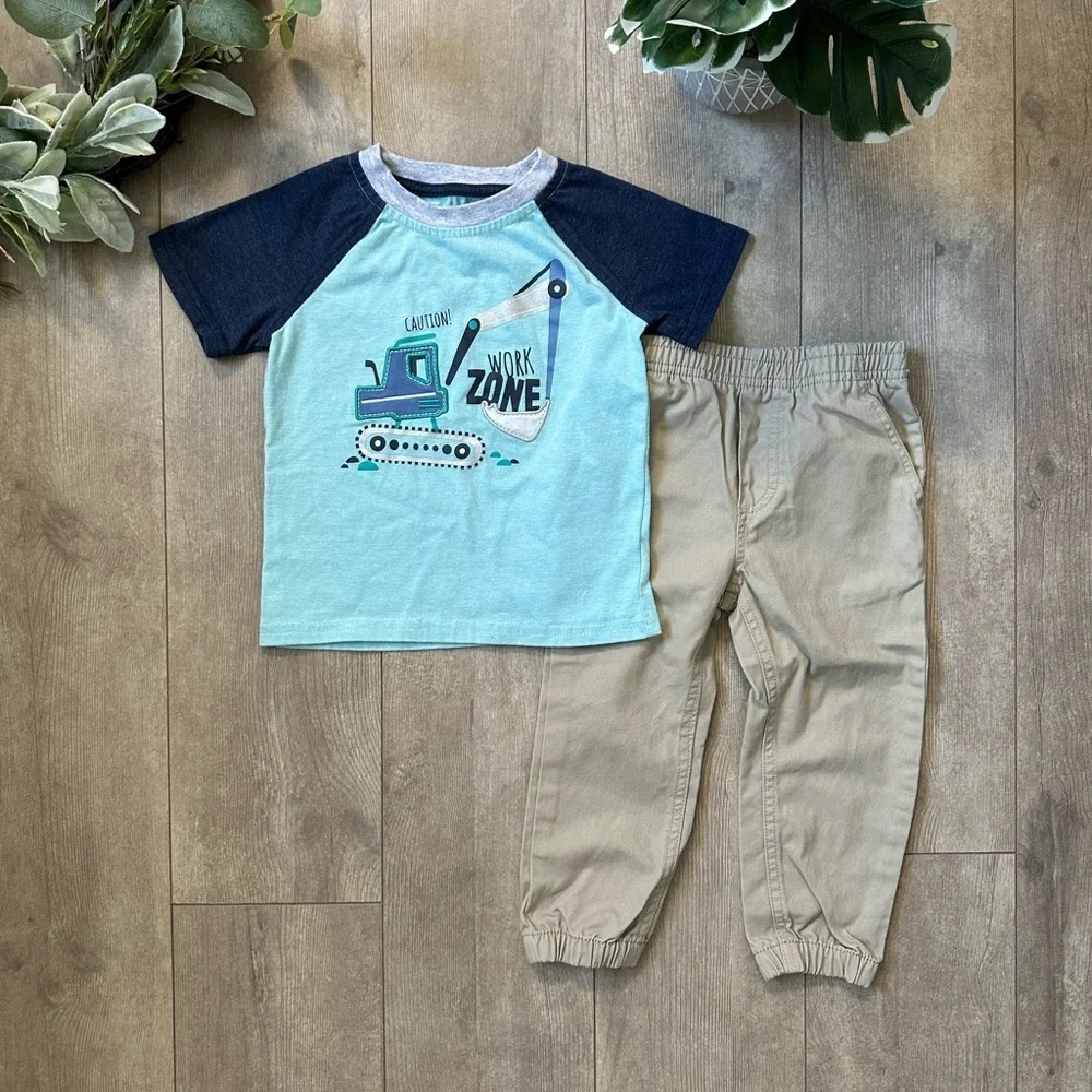 Kids Headquarters Toddler Boy Outfit Construction Work Zone Top & Cargo Joggers